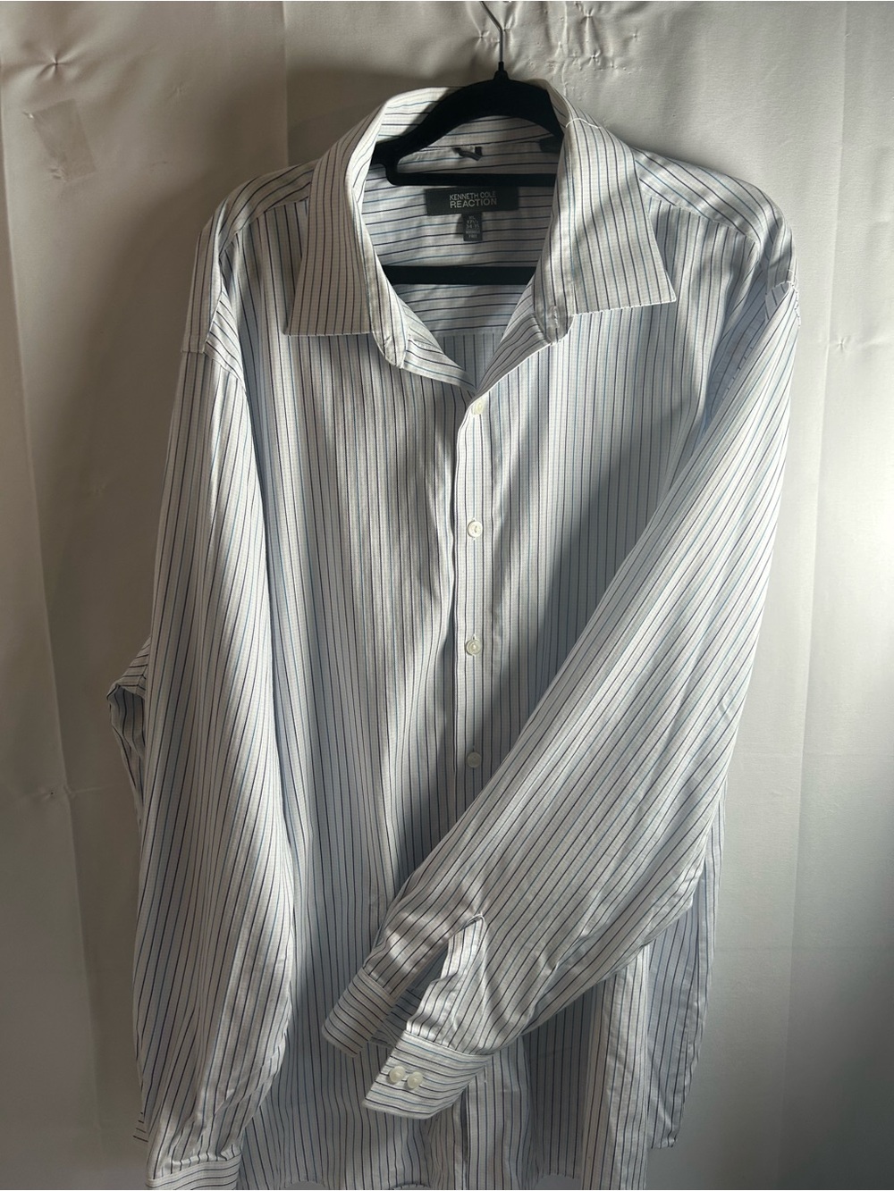 Kenneth Cole White Dress Shirt with Blue Pinstripes
